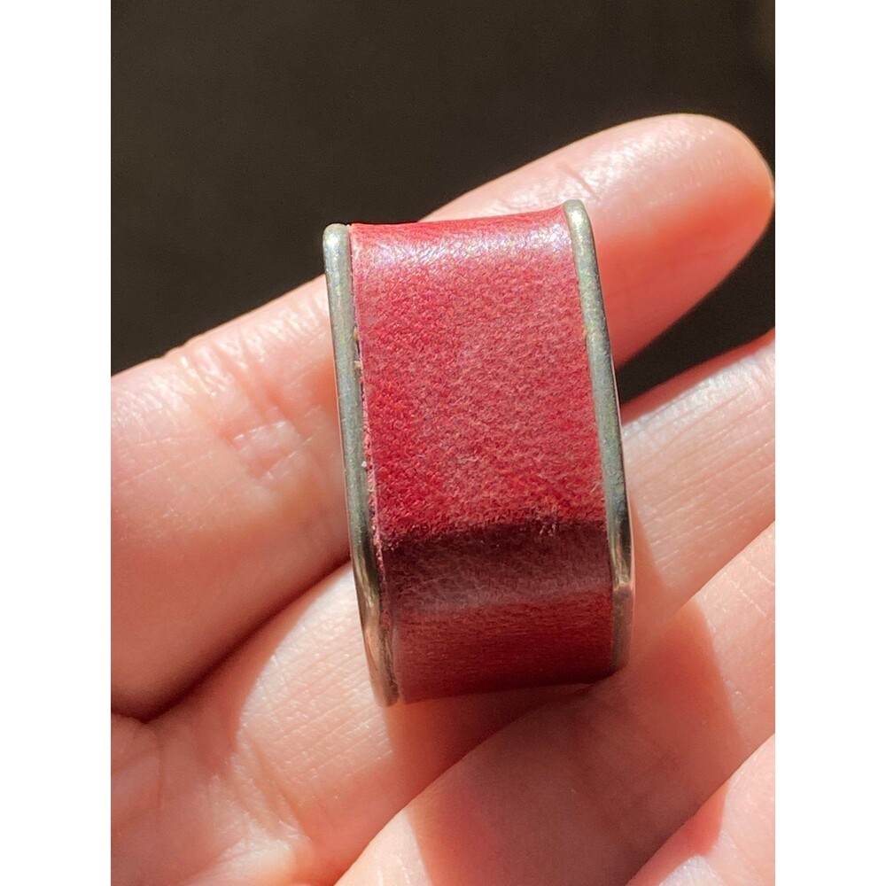 Super heavy Kuhl sterling silver vintage Danish red leather ring size 8